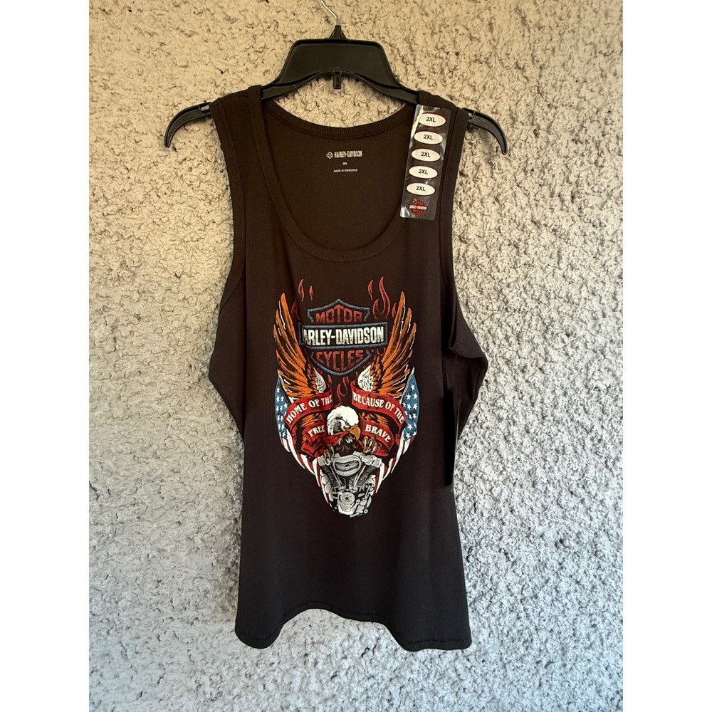 Harley-Davidson Womens Ribbed Tank Top Eagle Patriotic Black 2XL New